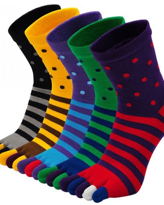Men Toe Socks Cotton Running Five Finger Socks Colorful Sports Socks with toes, 5 Pairs