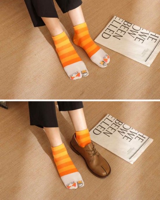 Women's Tabi Flip Flop Socks Two Toe Split Athletic Cotton Colorful Ankle Sock 4pairs