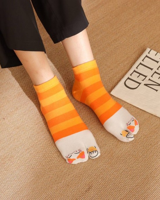 Women's Tabi Flip Flop Socks Two Toe Split Athletic Cotton Colorful Ankle Sock 4pairs