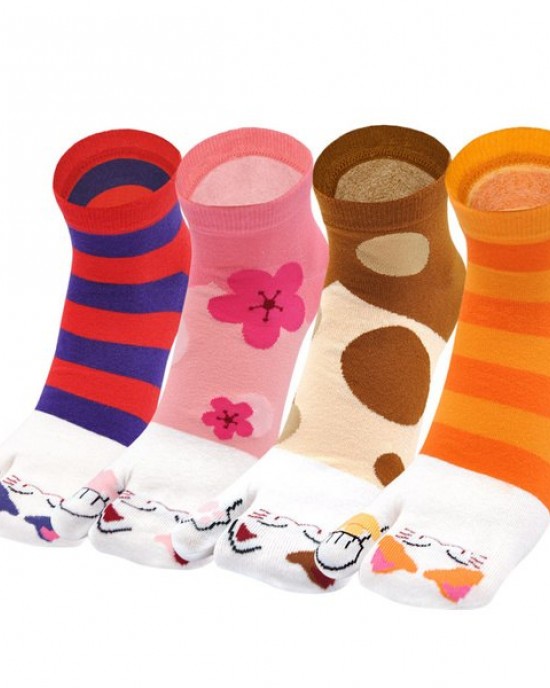 Women's Tabi Flip Flop Socks Two Toe Split Athletic Cotton Colorful Ankle Sock 4pairs