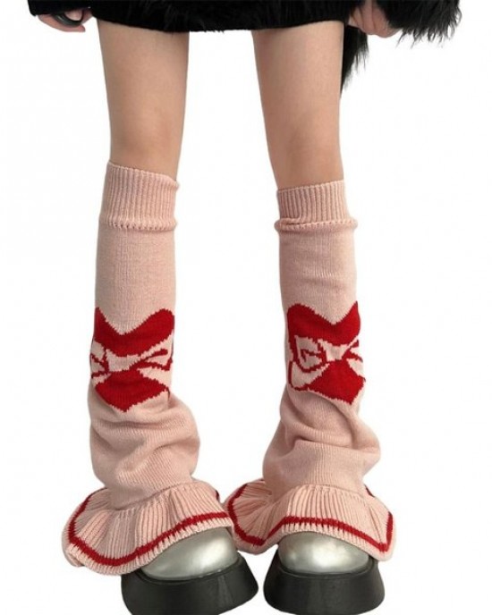 Women's Lolitas Knit Long Socks Bowknot Leg Warmers Harajuku Booties Socks Gift