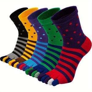 5 Pair of Striped Toe Sports Socks - Breathable, Moisture-Wicking, Comfortable Athletic