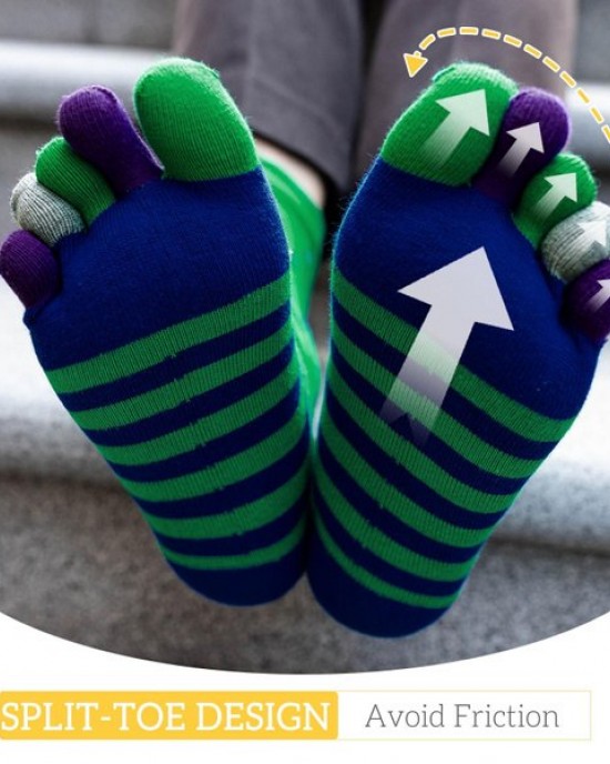 5 Pair of Striped Toe Sports Socks - Breathable, Moisture-Wicking, Comfortable Athletic