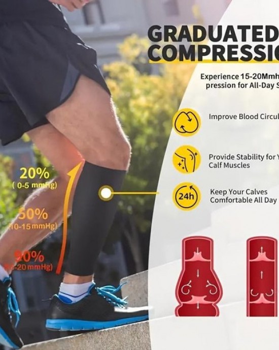 1 Pair of Unisex Calf Compression Socks, 20-30 mmHg High-Top Elastic Socks, Soft and Snug