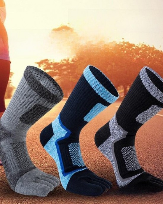 Men's Toe Socks for Hiking & Running - 10-Pack Breathable Cotton Winter Sports Socks