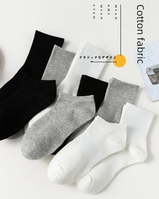 Women's White Crew Socks | Cotton Mid-Calf Socks for All Seasons | Solid Color Black