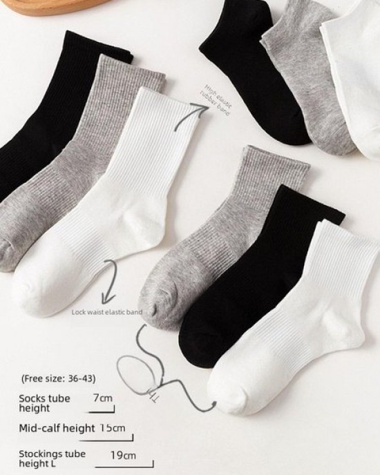 Women's White Crew Socks | Cotton Mid-Calf Socks for All Seasons | Solid Color Black
