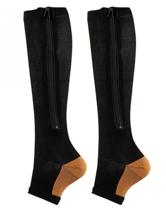 Zip Socks Compression Socks Open Toe Sports Socks for Running Non-Slip Calf Sleeves