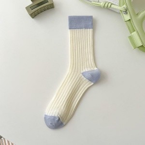 Suxinaimin Women's Cotton Socks Mid Calf Casual Color Block Thin Stackable Socks