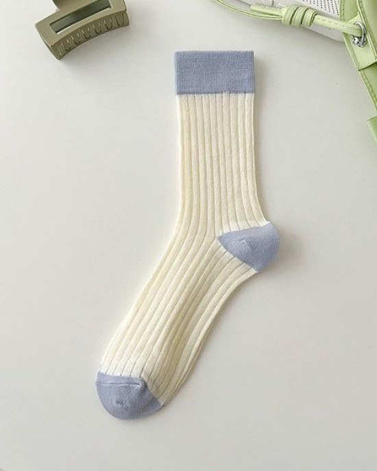 Suxinaimin Women's Cotton Socks Mid Calf Casual Color Block Thin Stackable Socks