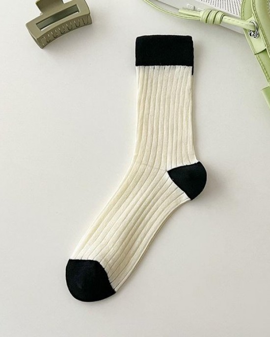Suxinaimin Women's Cotton Socks Mid Calf Casual Color Block Thin Stackable Socks