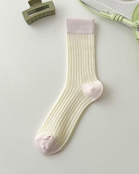 Suxinaimin Women's Cotton Socks Mid Calf Casual Color Block Thin Stackable Socks
