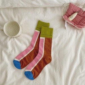 Color Block Crew Socks for Men and Women - Striped Cotton Casual Socks, Unisex Couple