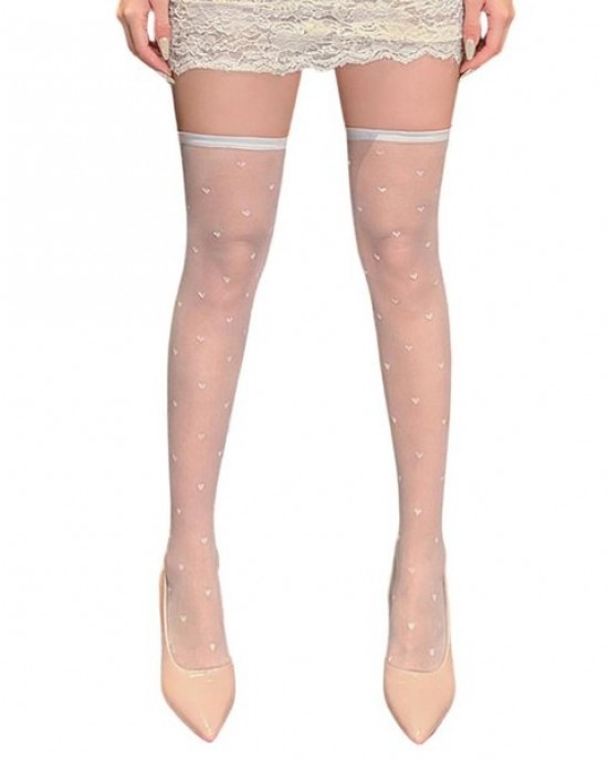 Stretchable Nylon Thigh High Socks With Unique Heart Patterns For Women