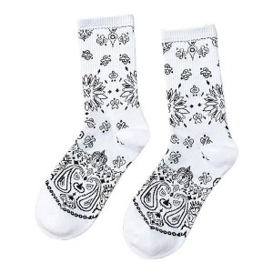 Women Men Ethnic Paisley Floral Print Crew Socks Harajuku Hip Hop Black White Street