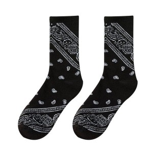 Women Men Ethnic Paisley Floral Print Crew Socks Harajuku Hip Hop Black White Street