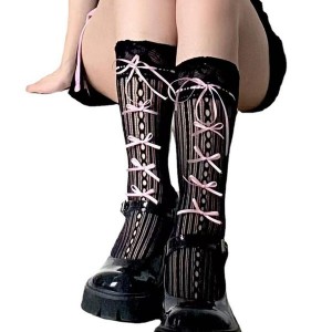Bows Tie Stocking Hollows Lacy Bows Tie Fishnet Long Knee Length Sock for Womens