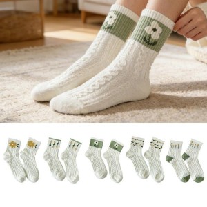 5 Pairs Artistic Flower Socks Comfortabl For Workout Running Errands Cotton Sock