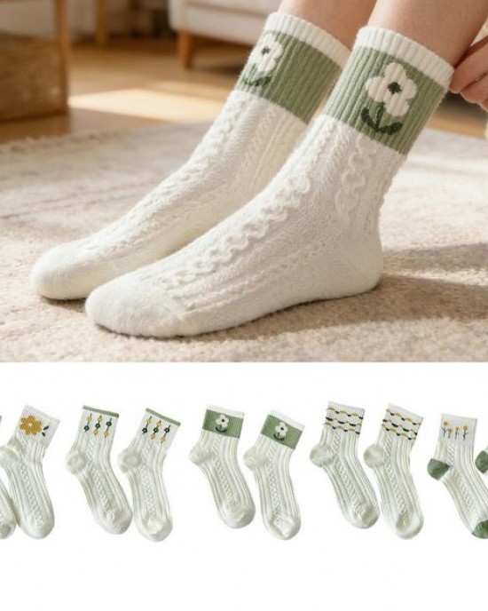 5 Pairs Artistic Flower Socks Comfortabl For Workout Running Errands Cotton Sock