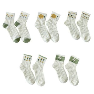 5 Pairs Artistic Flower Socks Comfortabl For Workout Running Errands Cotton Sock