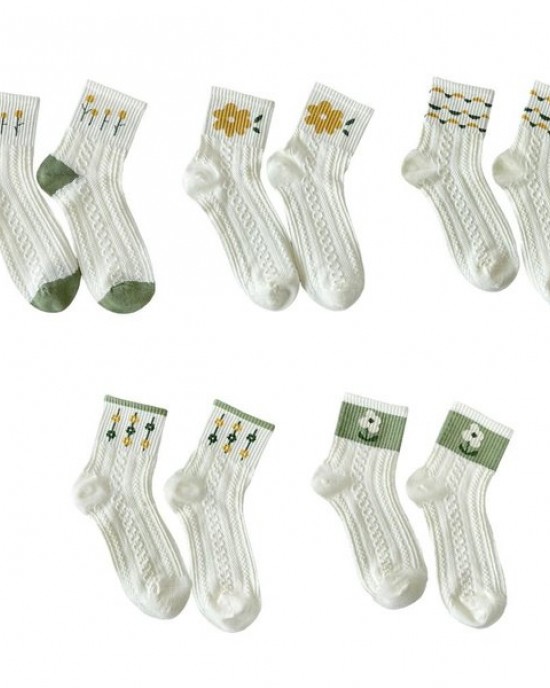 5 Pairs Artistic Flower Socks Comfortabl For Workout Running Errands Cotton Sock