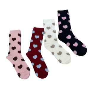 4 Pairs Womens Casual Crew Socks Elastic Fit Flocking Heart Pattern Soft Nylon Fabric