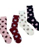 4 Pairs Womens Casual Crew Socks Elastic Fit Flocking Heart Pattern Soft Nylon Fabric