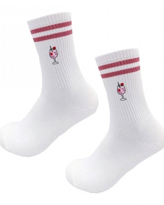 Embroidery Athletic Socks Cotton Fabric Middle Calf Design for Men and Women