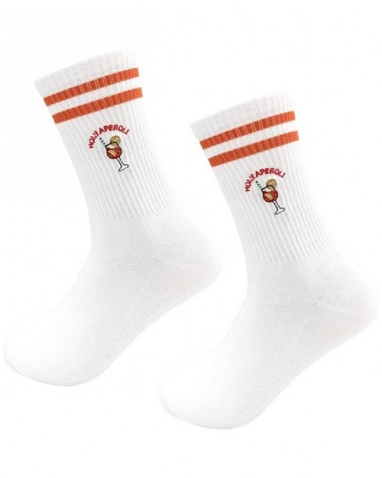 Embroidery Athletic Socks Cotton Fabric Middle Calf Design for Men and Women