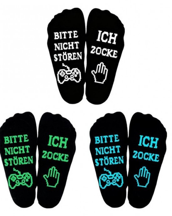 Cotton Socks For Active Boys Adults Gaming Message Crew Socks with Nonslip Sols