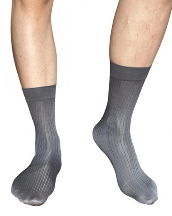 Vertical Stripe Middle Calf Business Socks For Men Soft Nylon Fabric Semi Opaque