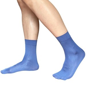 Vertical Stripe Middle Calf Business Socks For Men Soft Nylon Fabric Semi Opaque