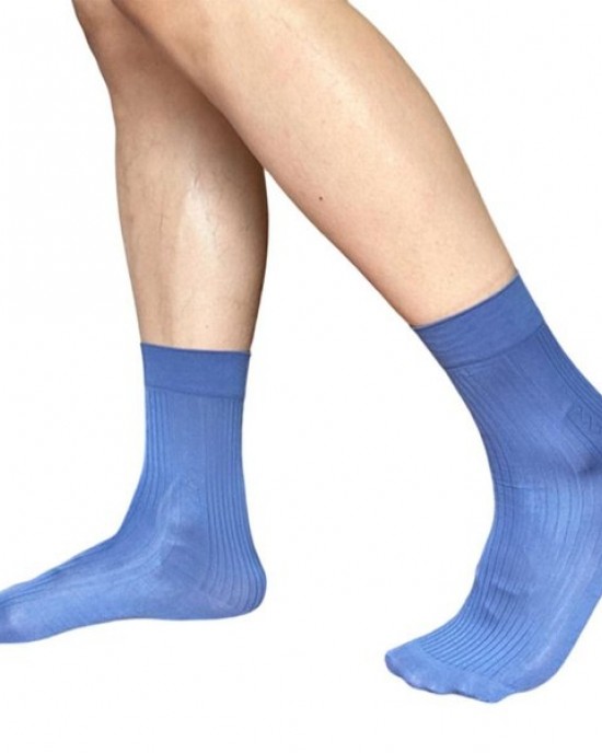 Vertical Stripe Middle Calf Business Socks For Men Soft Nylon Fabric Semi Opaque