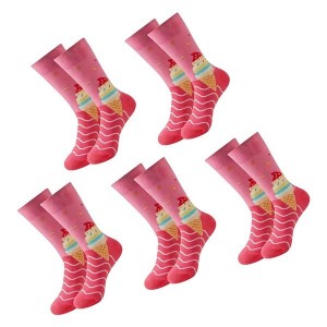 5 Pairs Stylish Cotton Middle Calf Socks for Women Trendy Ice Cream Prints Socks