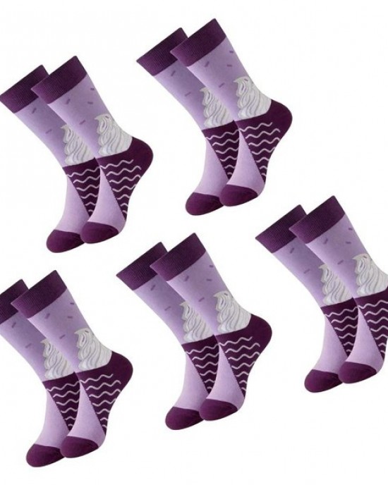 5 Pairs Stylish Cotton Middle Calf Socks for Women Trendy Ice Cream Prints Socks