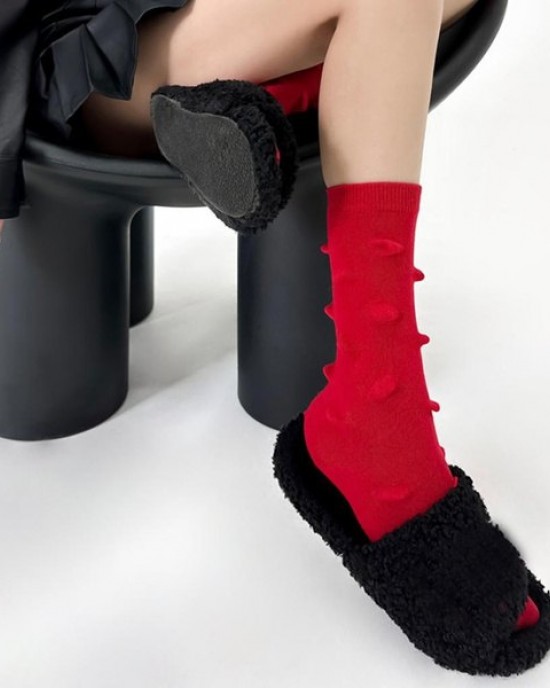 Womens Harajuku Cotton Crew Socks 3D Raised Point Cute Hedgehog Thorns Solid Color