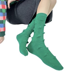 Womens Harajuku Cotton Crew Socks 3D Raised Point Cute Hedgehog Thorns Solid Color