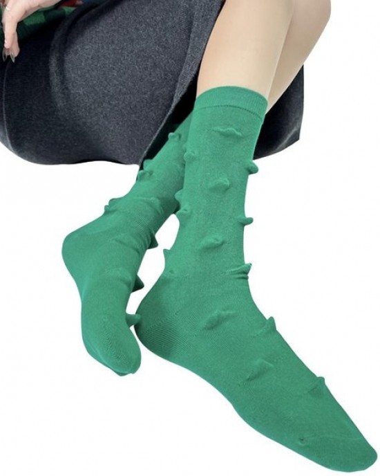 Womens Harajuku Cotton Crew Socks 3D Raised Point Cute Hedgehog Thorns Solid Color