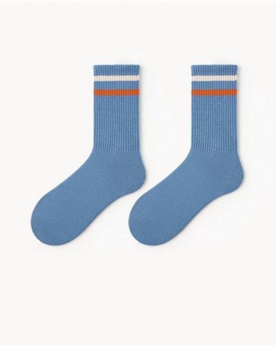 Women Men Thin Cotton Socks Stiped Soft Bootie Socks Above Ankle Crew Socks