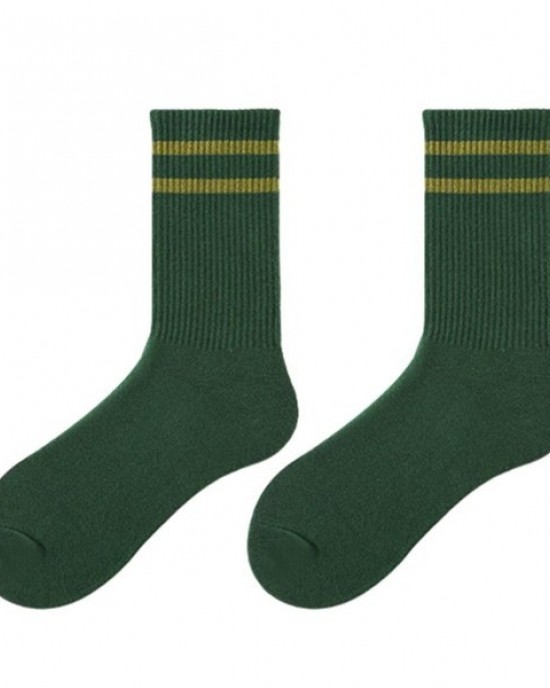 Women Men Thin Cotton Socks Stiped Soft Bootie Socks Above Ankle Crew Socks