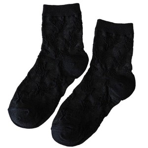 Women JK Cotton Crew Socks Sweet Ruffle Lace Trim Jacquard Knit Frilly Socks