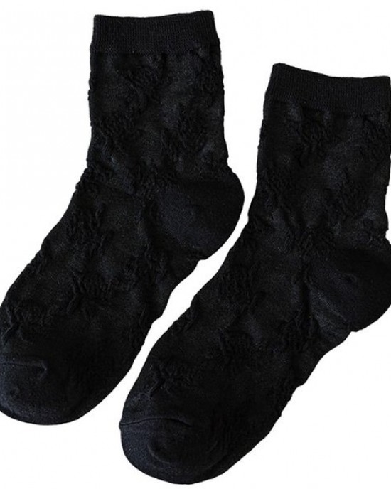Women JK Cotton Crew Socks Sweet Ruffle Lace Trim Jacquard Knit Frilly Socks