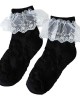 Women JK Cotton Crew Socks Sweet Ruffle Lace Trim Jacquard Knit Frilly Socks