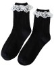 Women JK Cotton Crew Socks Sweet Ruffle Lace Trim Jacquard Knit Frilly Socks