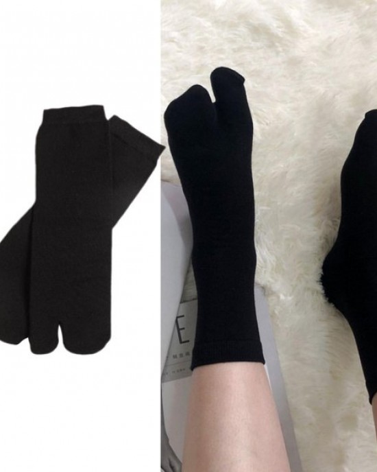Unisex Flip Flop Slipper Crew Socks Split 2 Toe Sandal Tabi Solid Color Hosiery